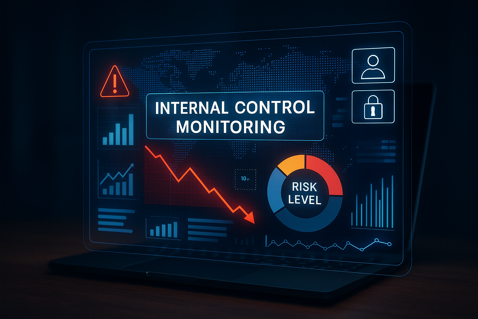 Financial audit. financial management. Business account tax report , Auditor use laptop for document database management and financial data analytics, and accounting record documents online